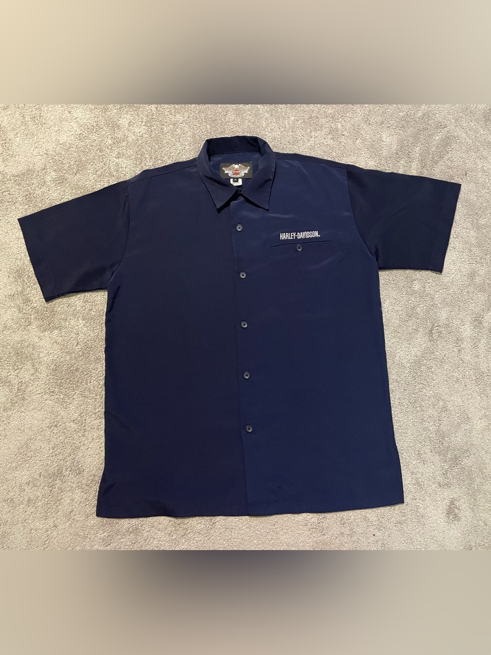 Harley Davidson Button Up Shirt Mens S Navy Blue Dragon Biker Lightweight
